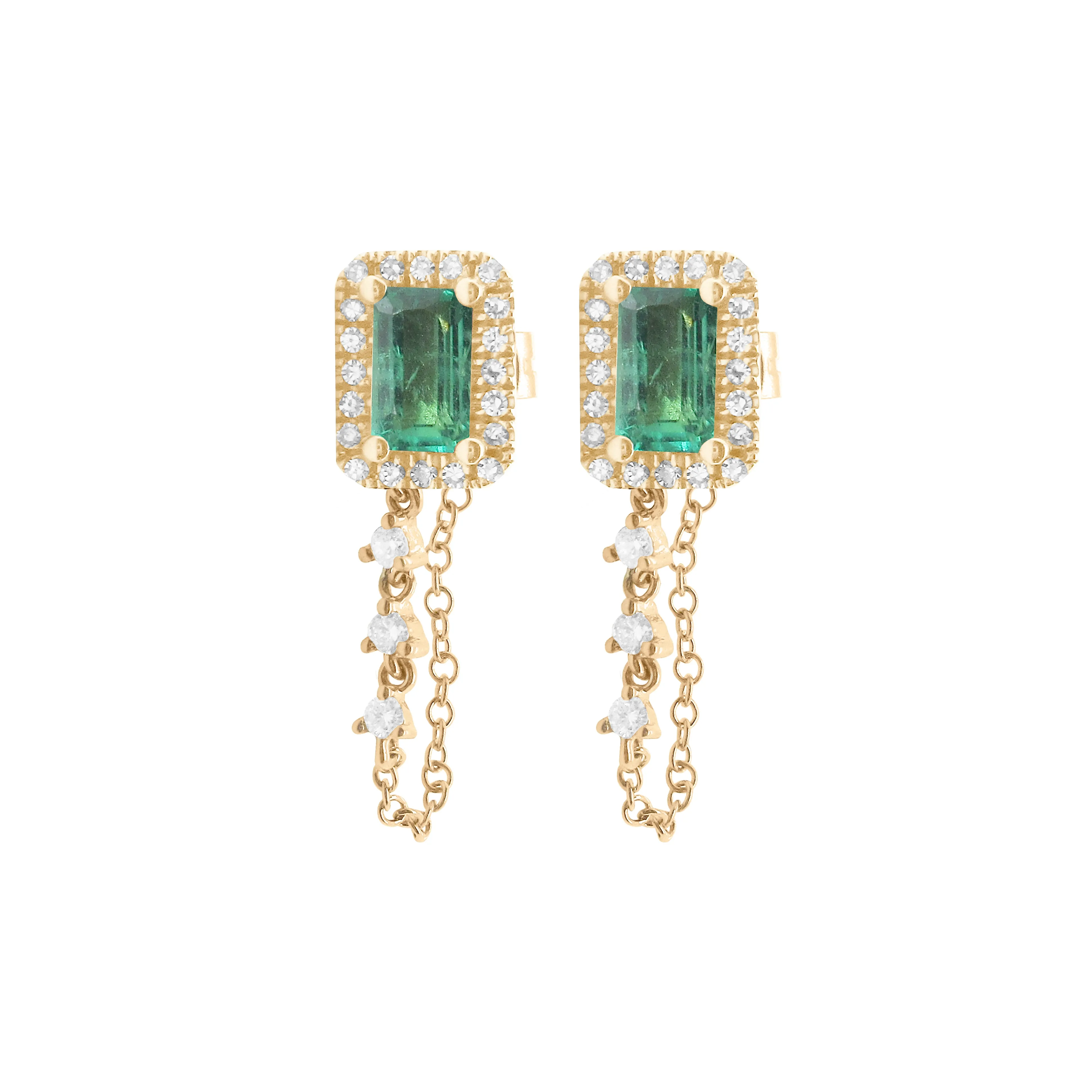 14K GOLD DIAMOND AND EMERALD KINSLEY EARRINGS