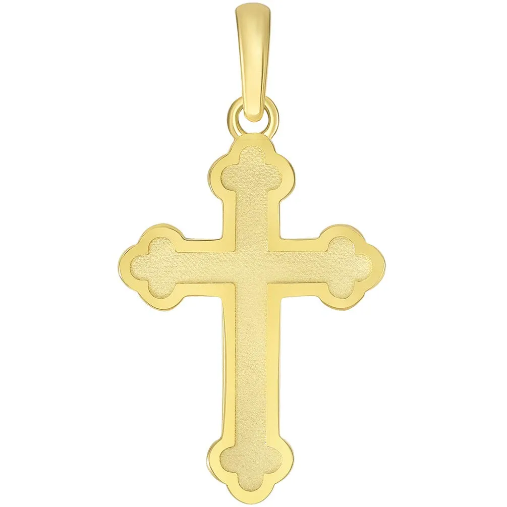 14k Solid Yellow Gold Eastern Orthodox Cross Pendant with Cable Rolo Chain Necklace