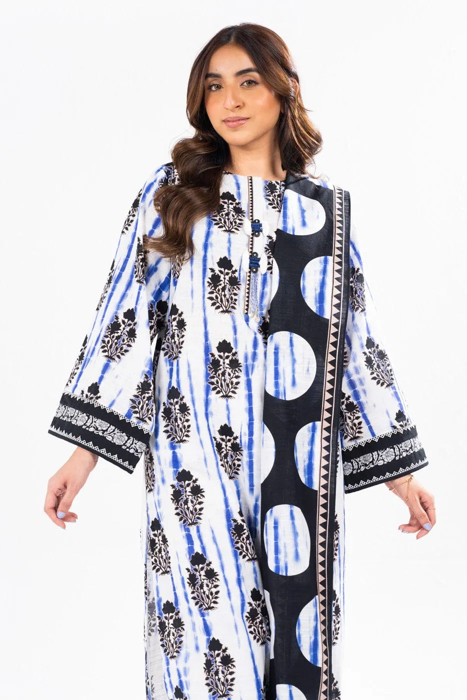 2 Pc Printed Khaddar Shirt With Khaddar Dupatta