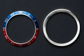 41.5mm Bezel Bundle - Diver Pepsi GMT Bezel Insert (Blue & Red - Type B) & Silver Bezel