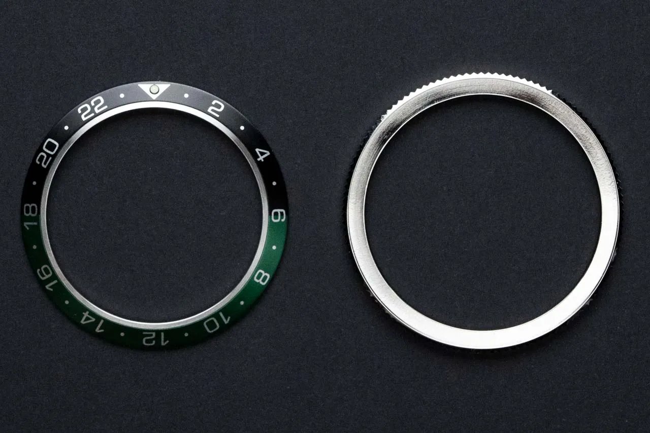 41.5mm Bezel Bundle - Diver Sprite GMT Bezel Insert (Black & Green - Type B) & Silver Bezel