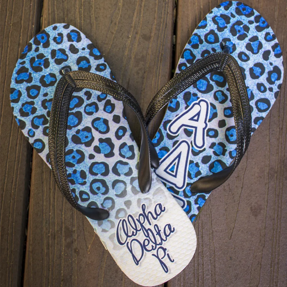 Alpha Delta Pi Cheetah Print Flip Flops - SBL100 - SUB