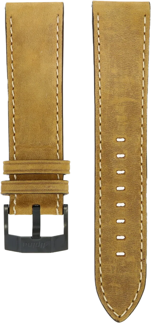 Alpina Light Brown Leather Strap 22mm DLC Clasp