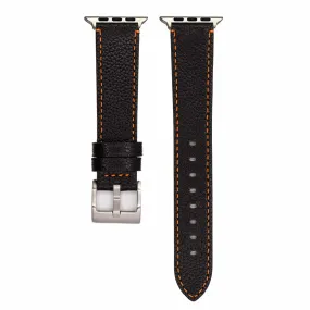 Apple Band Leather Contrast Stitch - Black with Orange