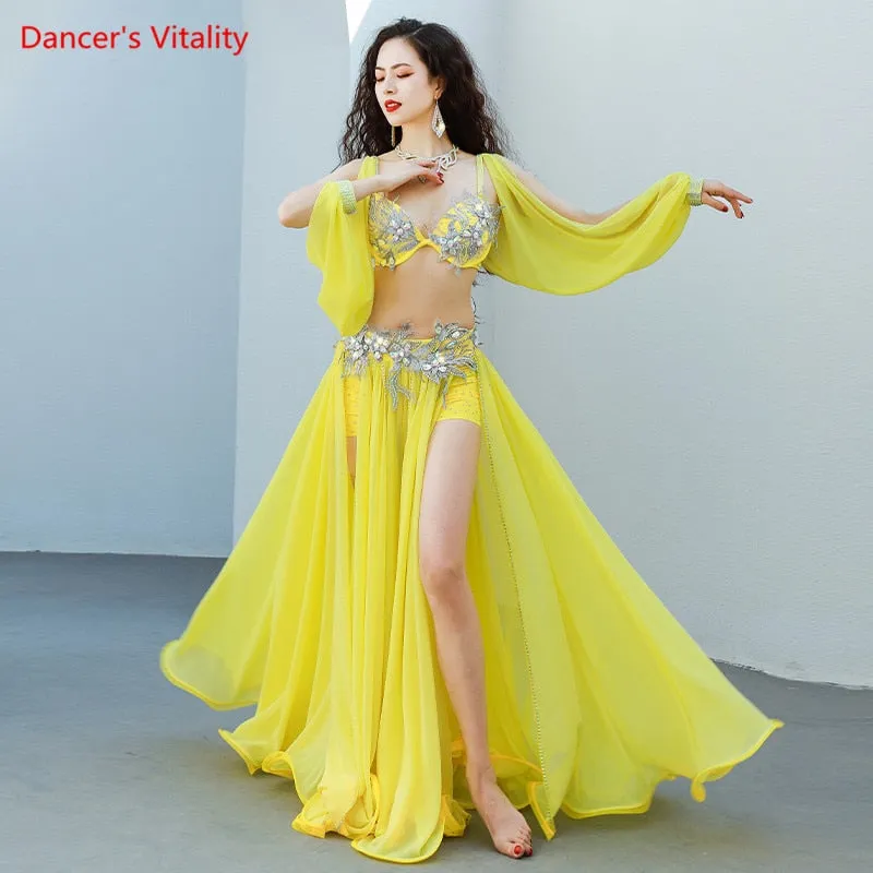 Belly Dance Suit Diamond-Studded Bra Split Big Swing Skirt Performance Clothes Set Female Adult High-End Competition Clothing