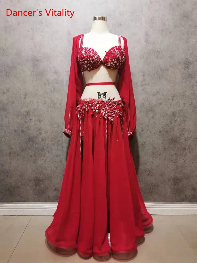 Belly Dance Suit Diamond-Studded Bra Split Big Swing Skirt Performance Clothes Set Female Adult High-End Competition Clothing