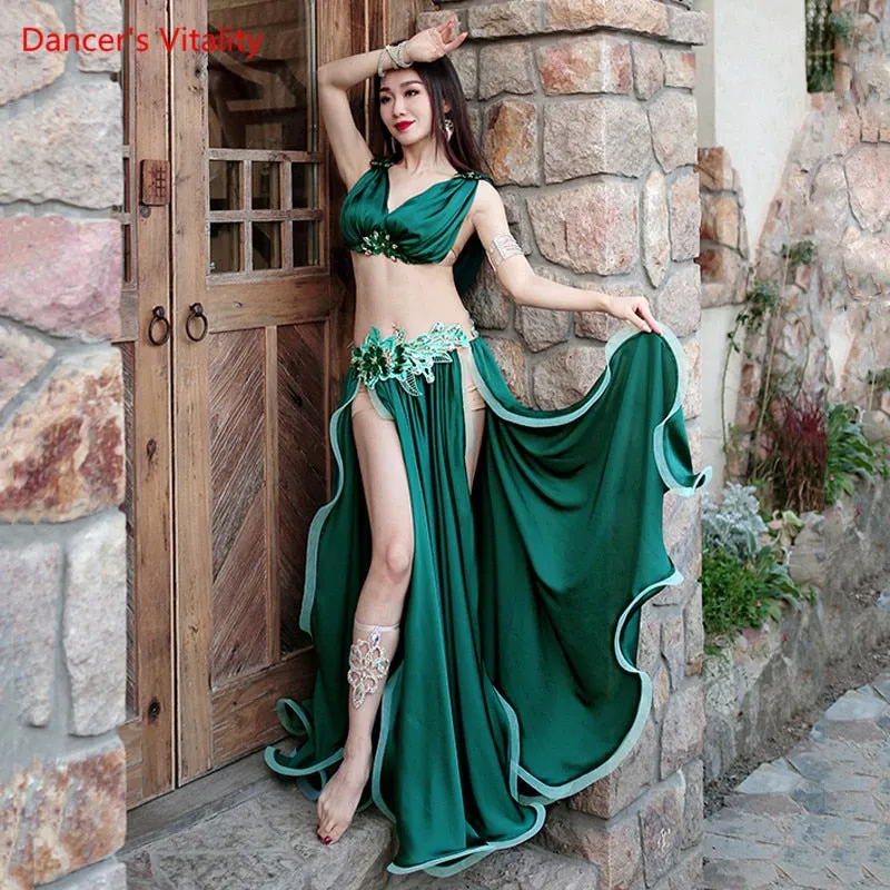 Belly Dance Suit Satin Bra Split Big Swing Skirt Performance Clothes Set Woman High-End Competition Clothing Oriental Dancewear