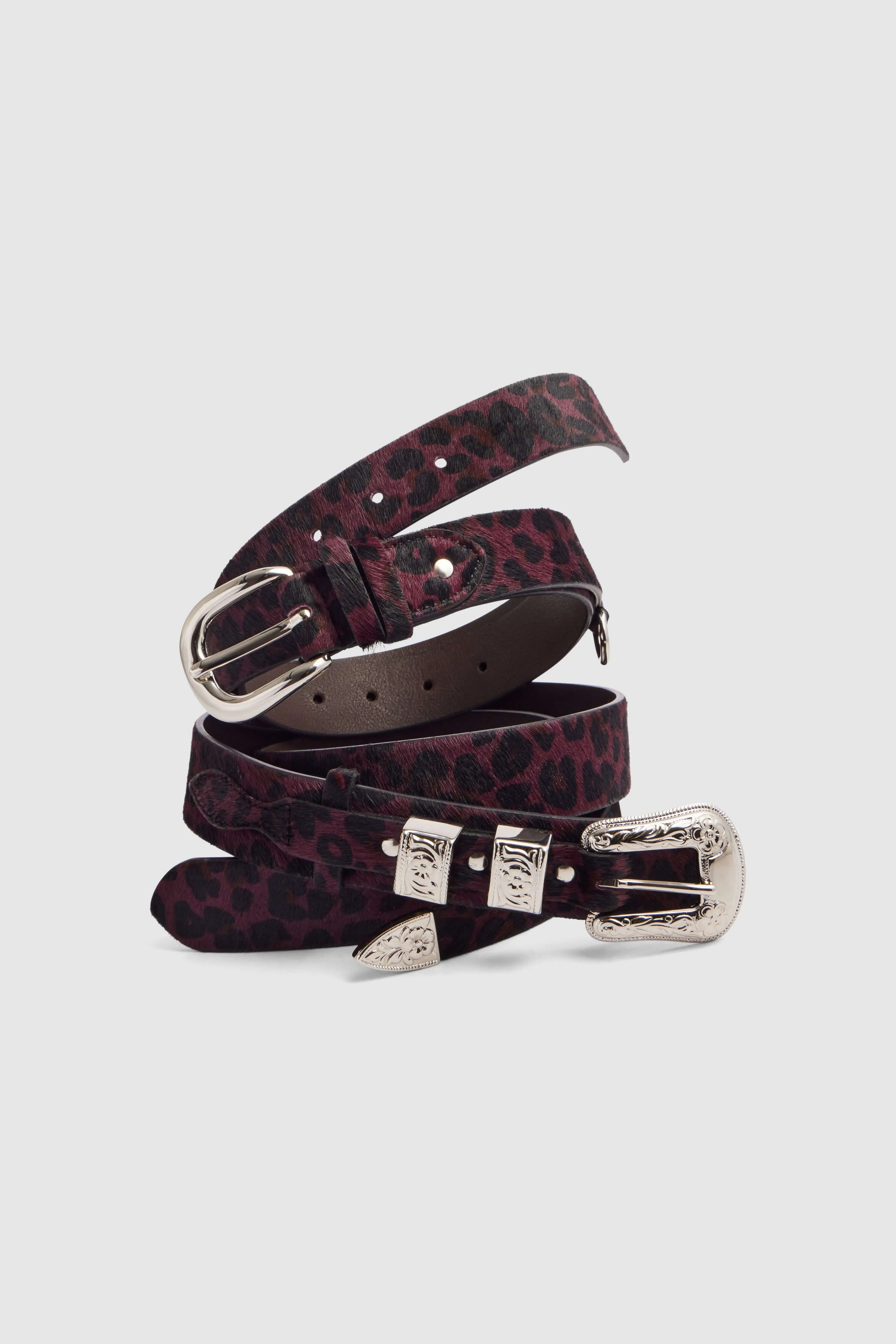 Belt in burgundy Leopard leather