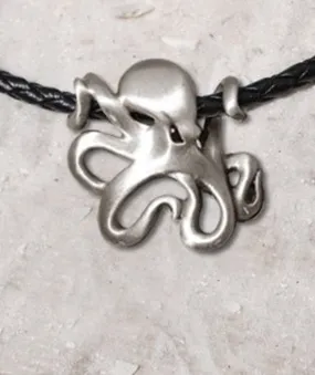 Big Blue Contemporary Pewter Octopus Pendant on 18" Black Braided Cord