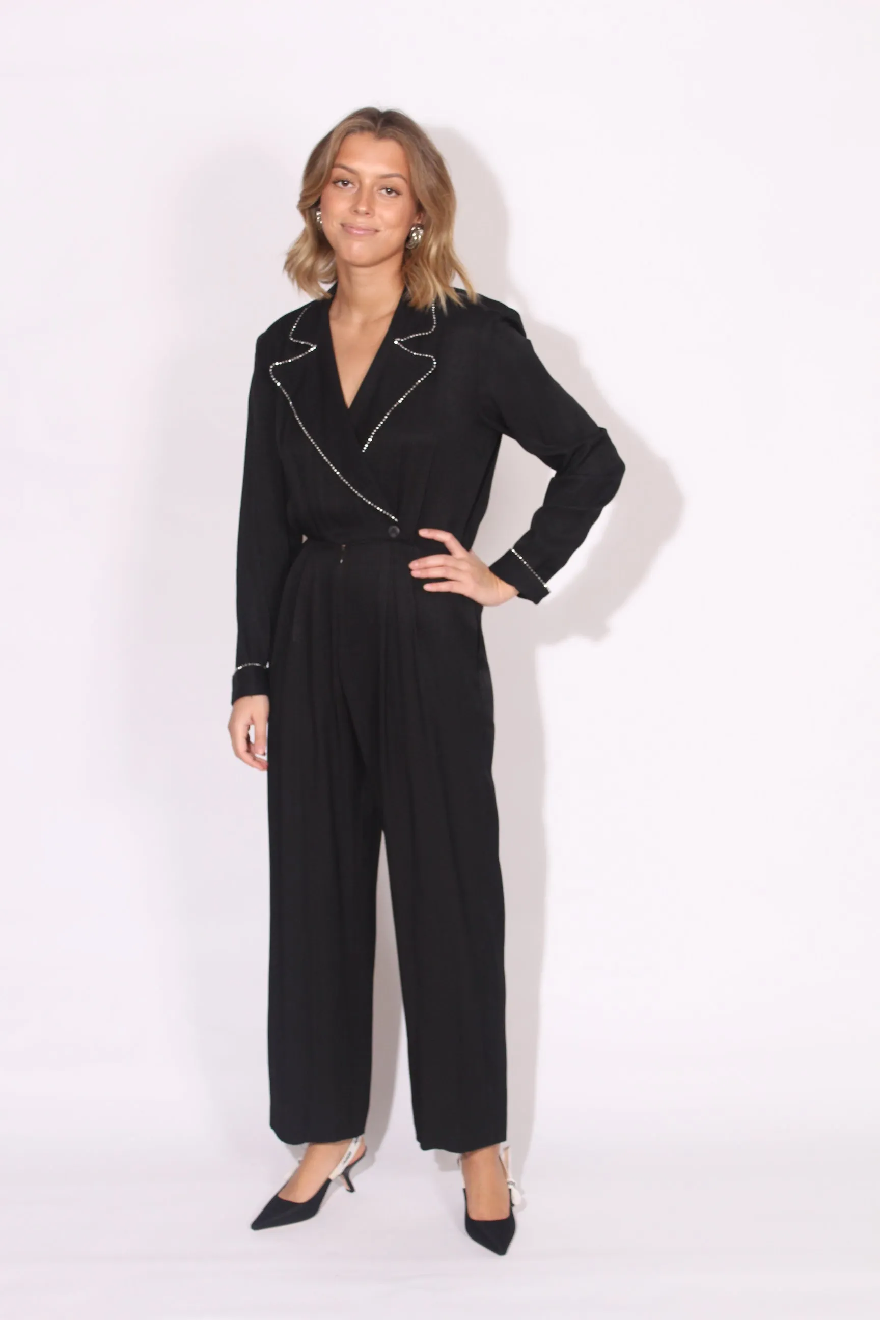 Black Studded Trim Jumpsuit