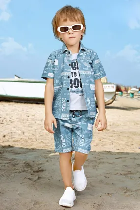 Blue with White Printed Co-ord Set for Boys