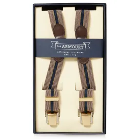 Brown Leather/Gold Clip Braces - Taupe/Navy