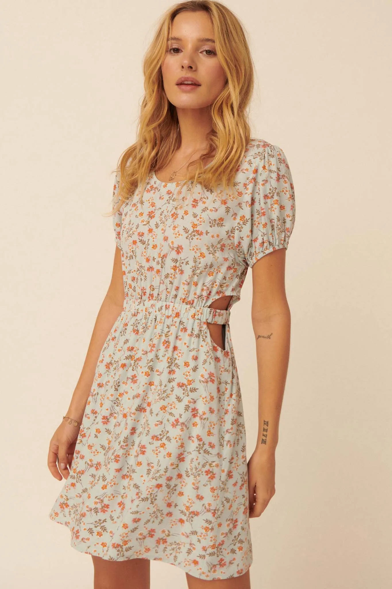 Burst Into Bloom Floral Cutout Mini Dress