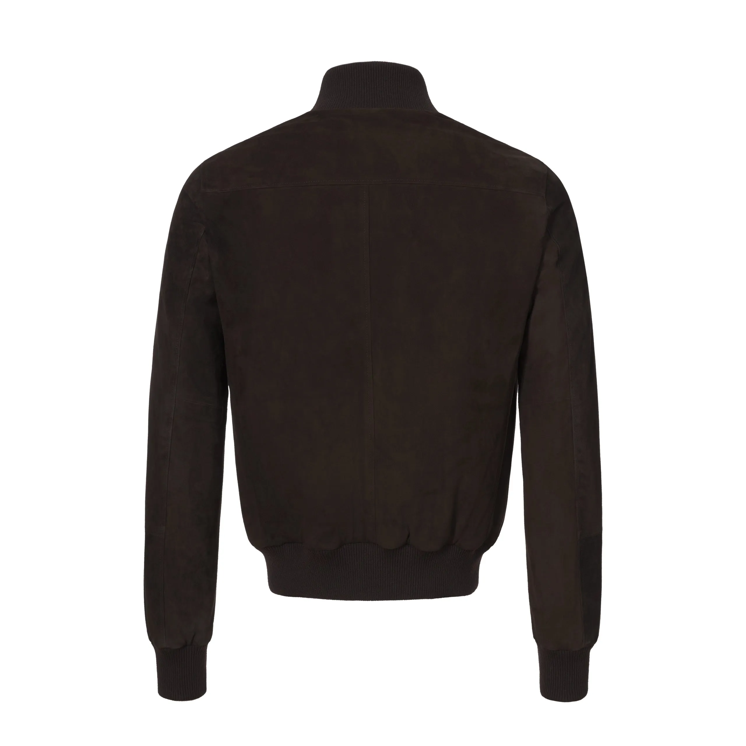 Button-Up Suede Bomber Jacket in Dark Brown