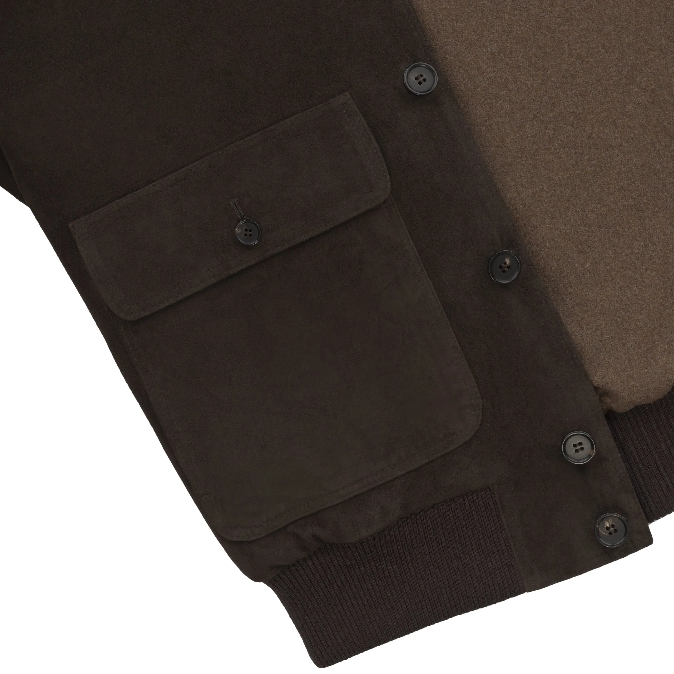 Button-Up Suede Bomber Jacket in Dark Brown