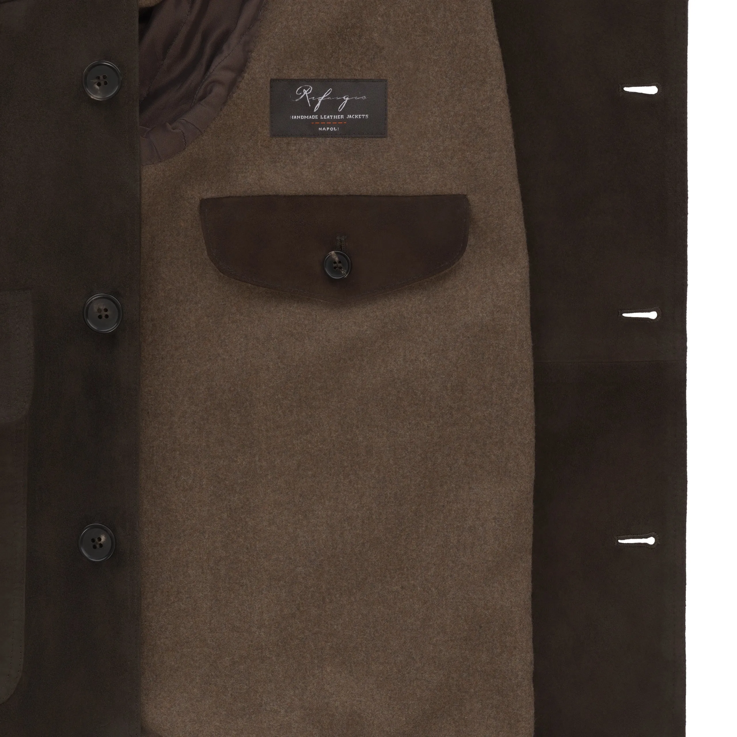 Button-Up Suede Bomber Jacket in Dark Brown