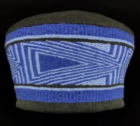 (C) Hat - Parker;  Woven Merino Wool, Blue & Black Patterns, Merino Wool