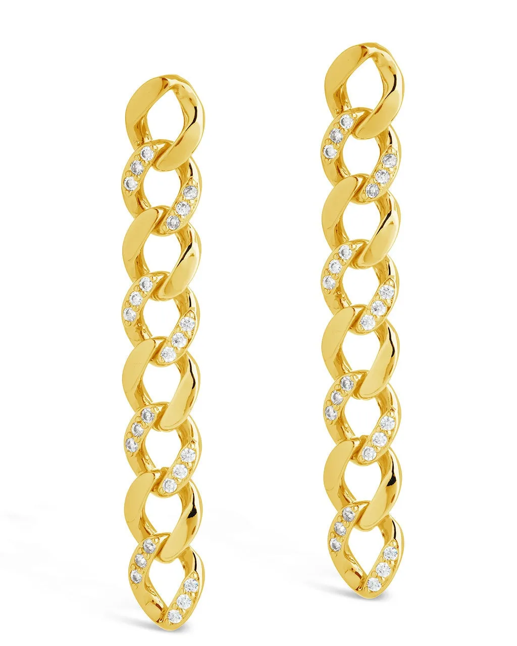 CZ Cuban Chain Link Drop Earrings