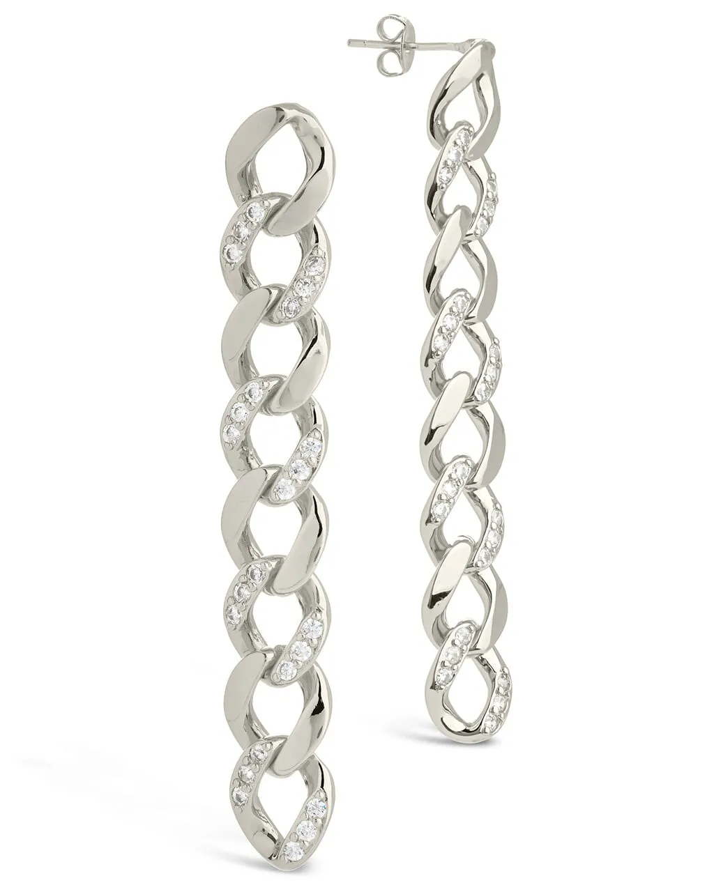 CZ Cuban Chain Link Drop Earrings