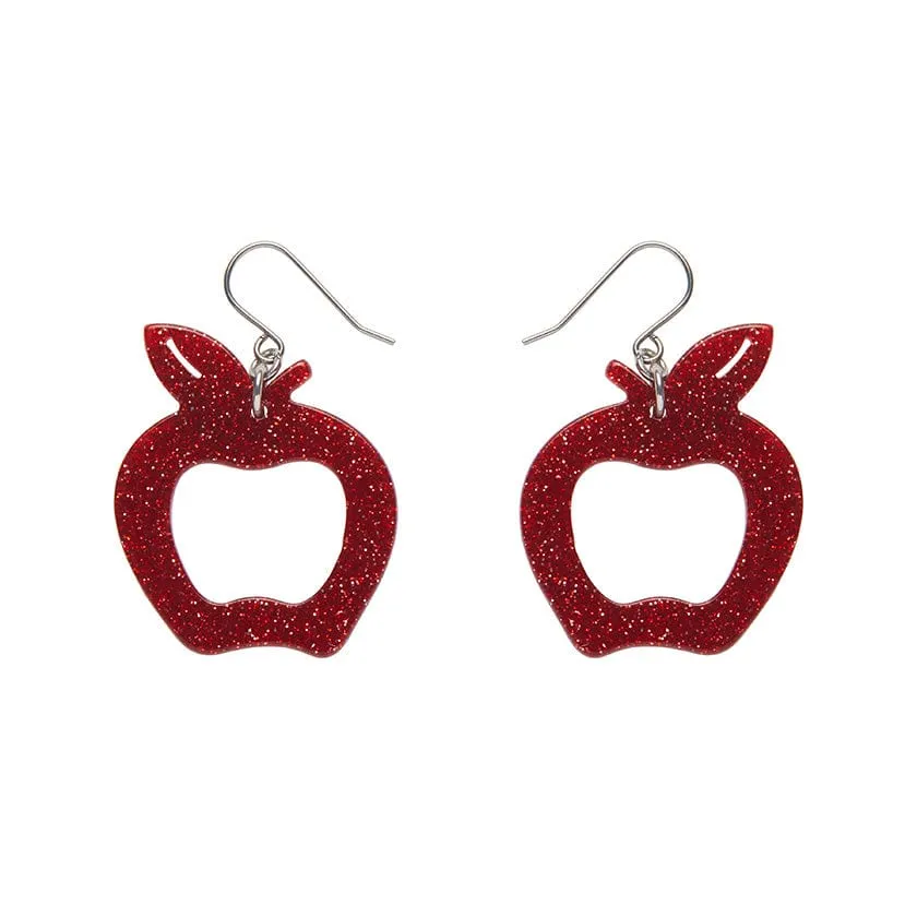 Eaten Apple Glitter Resin Drop Earrings - Red