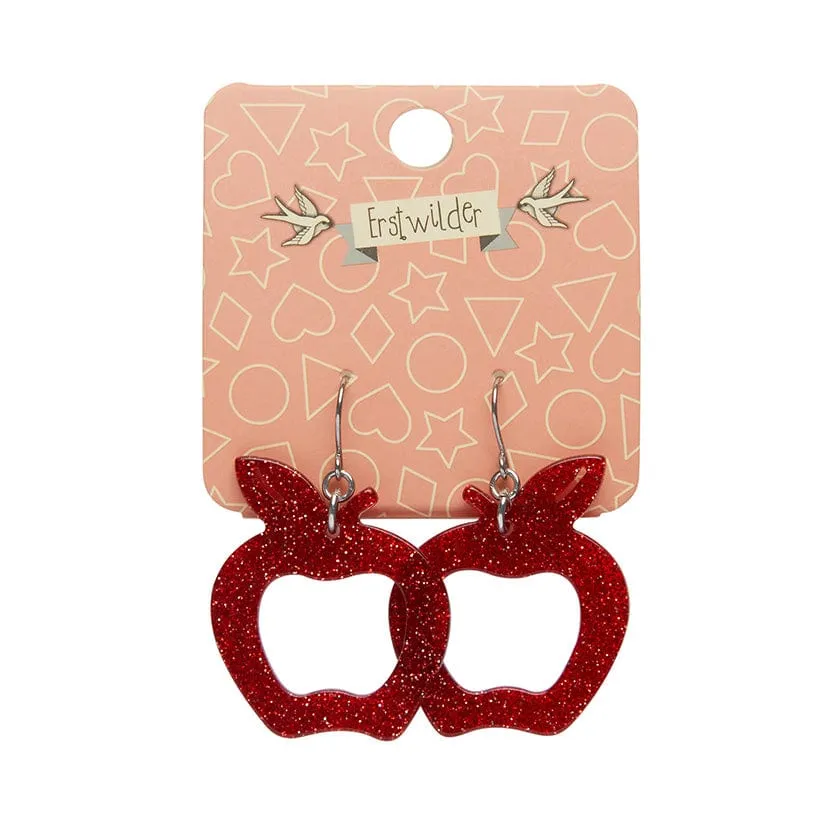 Eaten Apple Glitter Resin Drop Earrings - Red