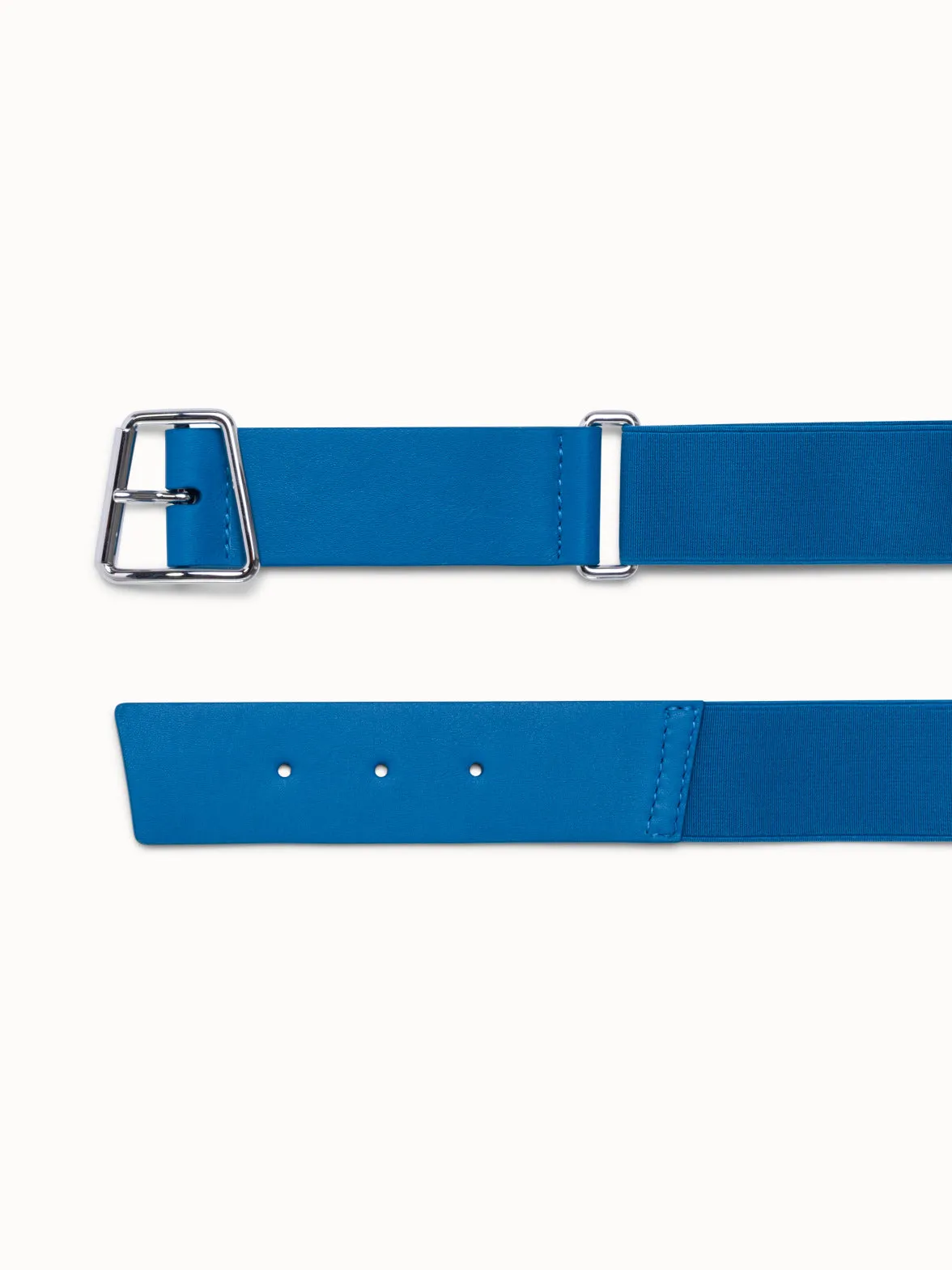 Elastic Belt with Leather Closure and Trapezoid Buckle