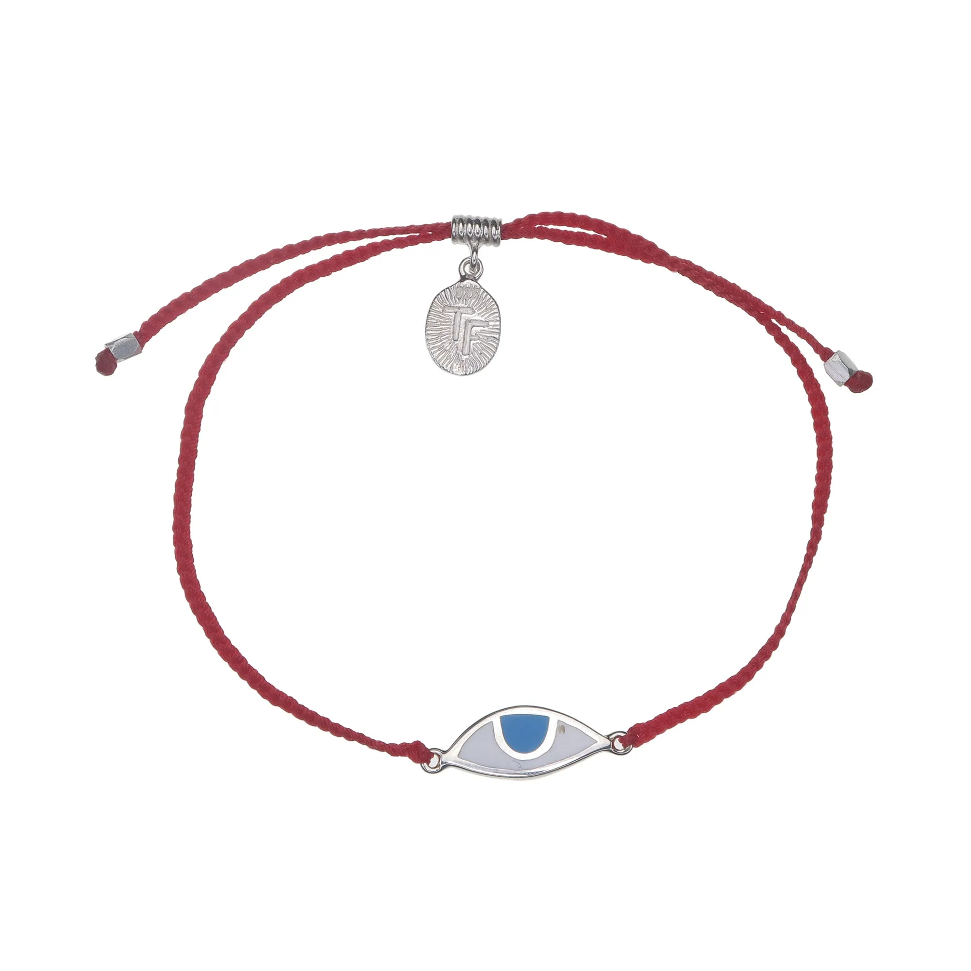 EYE PROTECTION BRACELET - RED WITH SKY BLUE EYE - SILVER