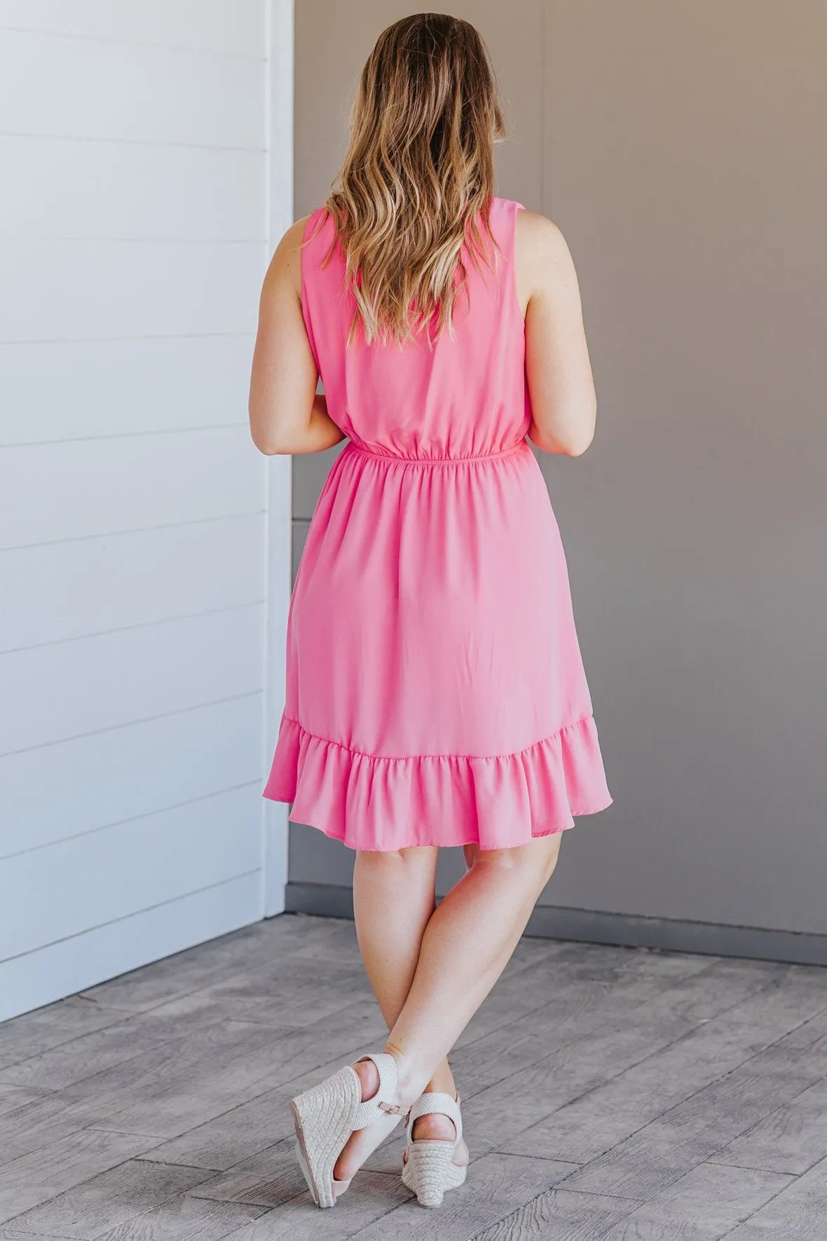 Feelin' Springy Elastic Waist Ruffle Short Dress in Fuchsia