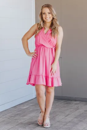 Feelin' Springy Elastic Waist Ruffle Short Dress in Fuchsia