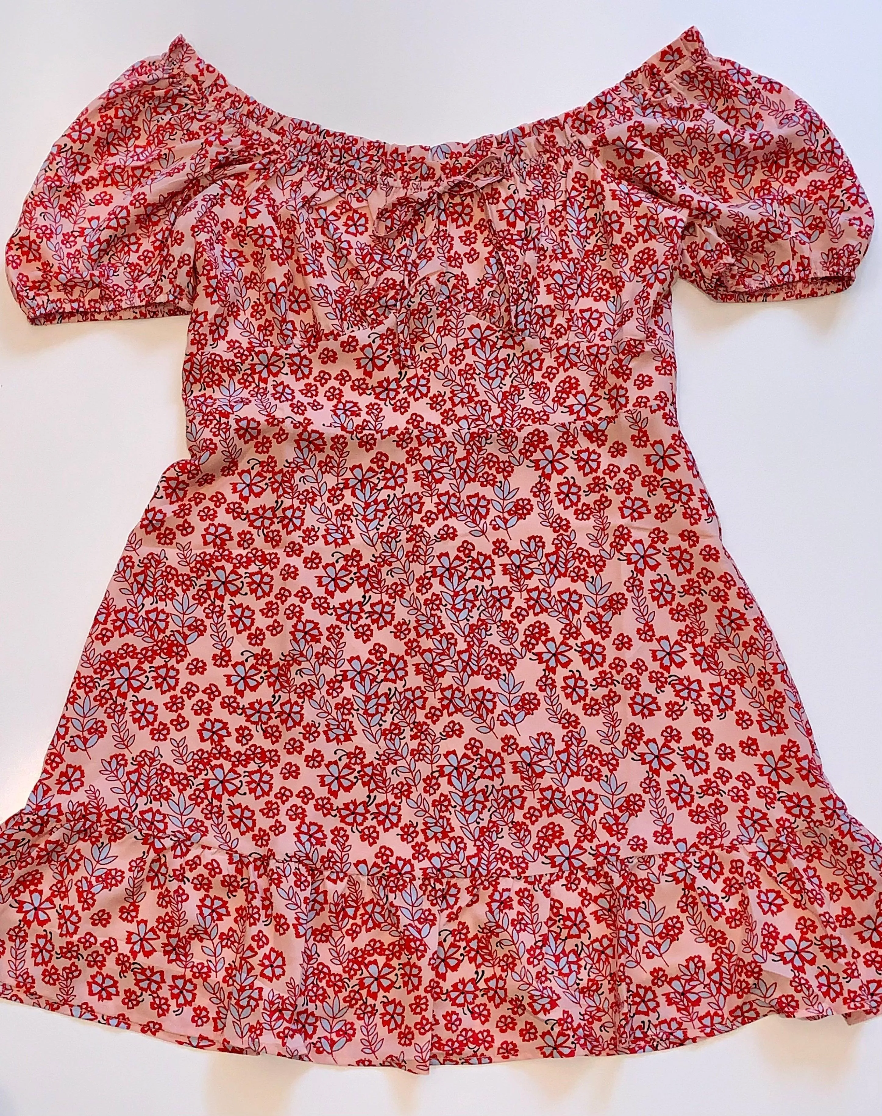 Floral Elastic Neckline Dress