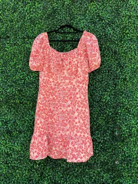 Floral Elastic Neckline Dress