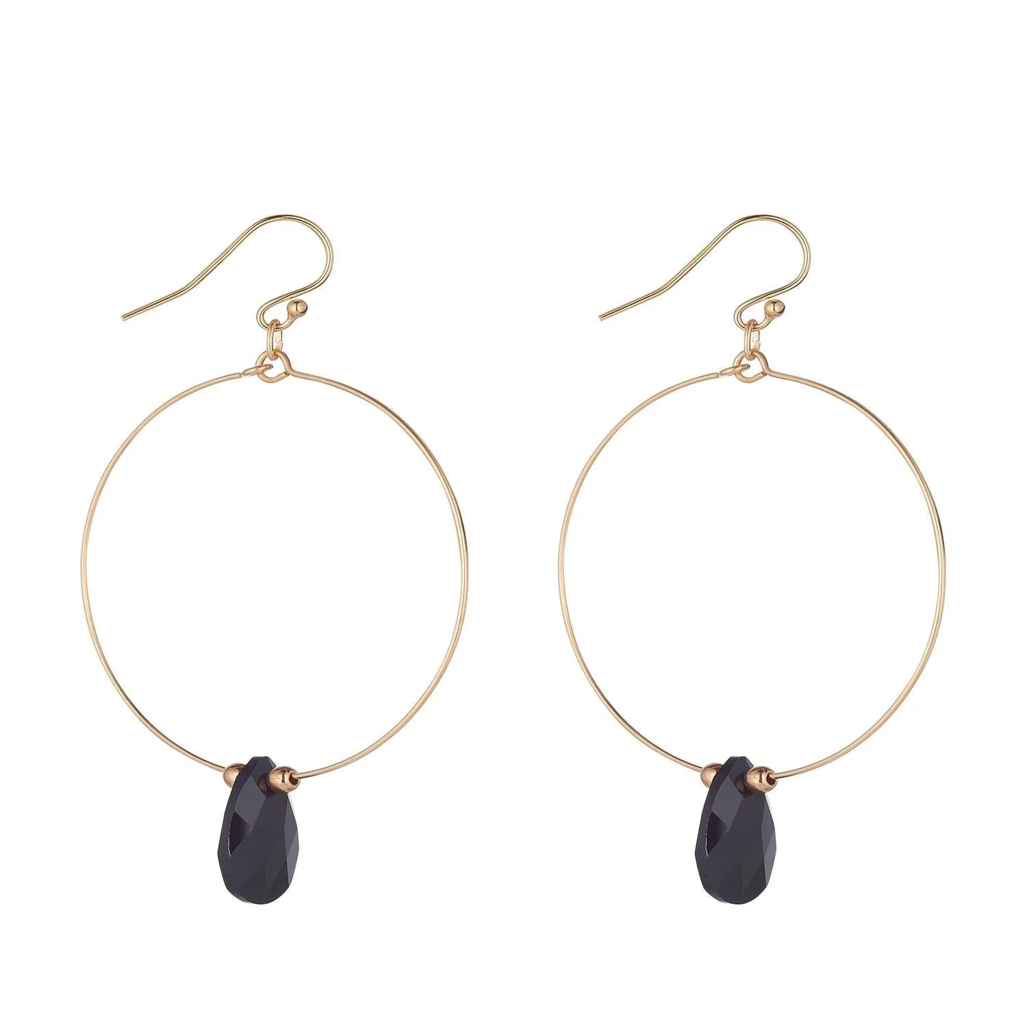 Gold Filled Black Teardrop Crystal Hoop Earrings