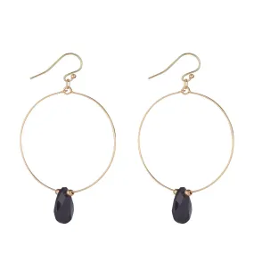 Gold Filled Black Teardrop Crystal Hoop Earrings