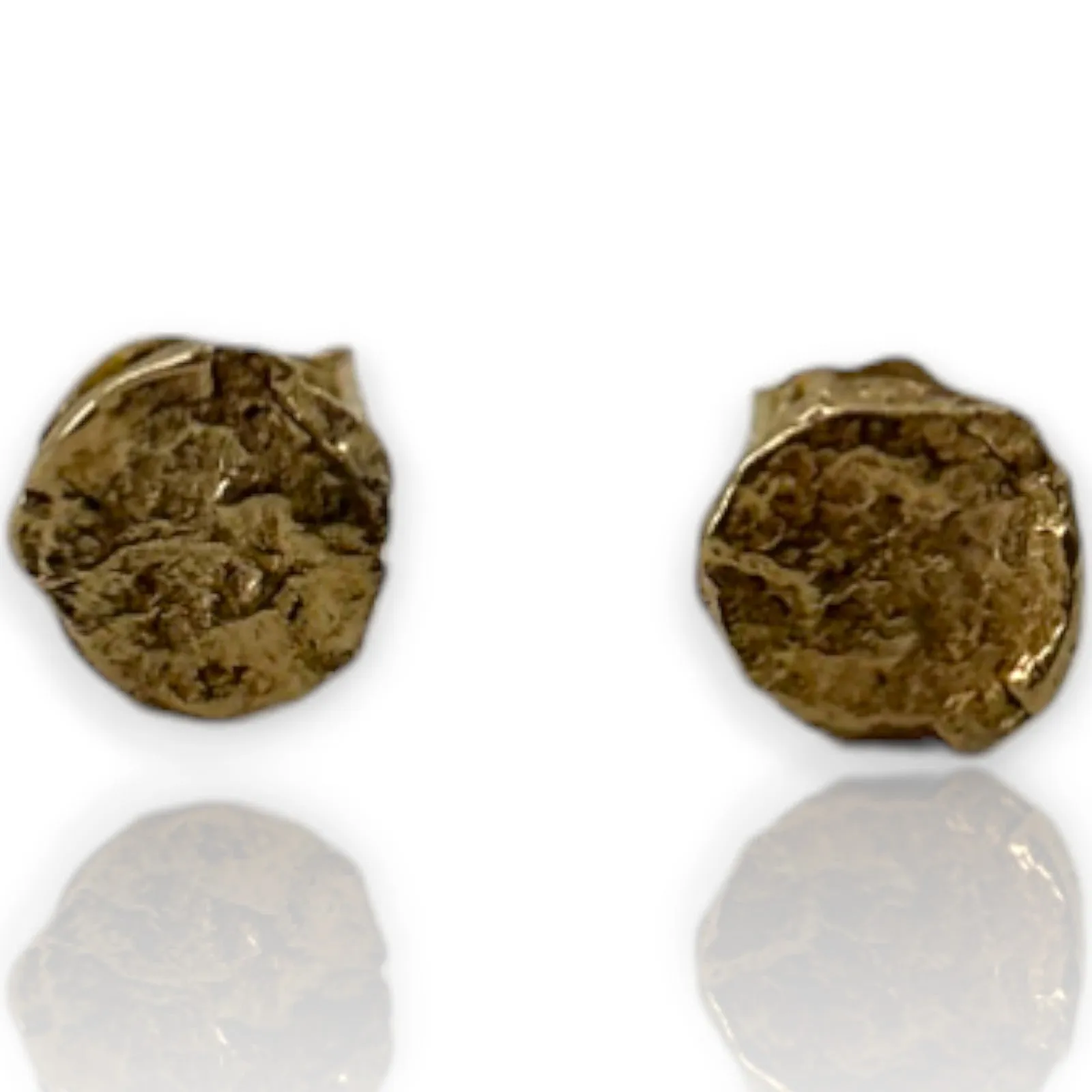 Gold Nugget Natural 18kt Solid Yellow Textured Gold Everyday Stud Earrings Signed UNH