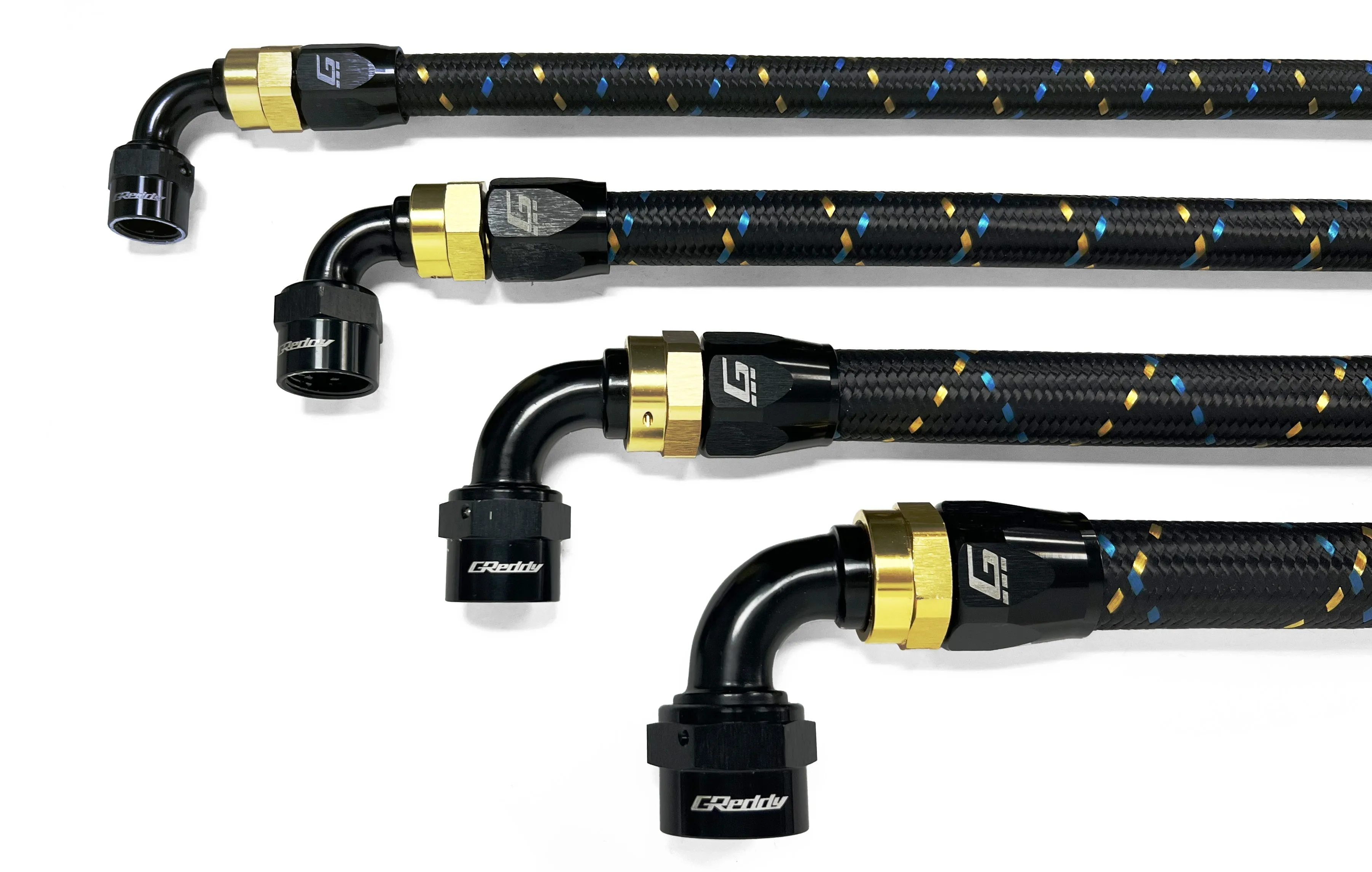 GReddy -12 Nylon Braided Hose(s) - Black / Gold / Blue