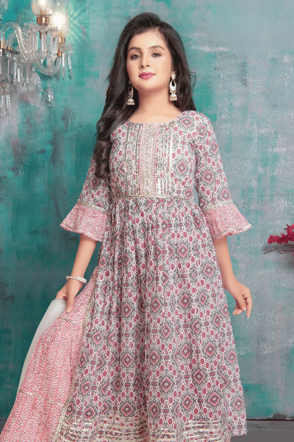 Half White with Pink Digital Print for Girls Sharara Suit Set