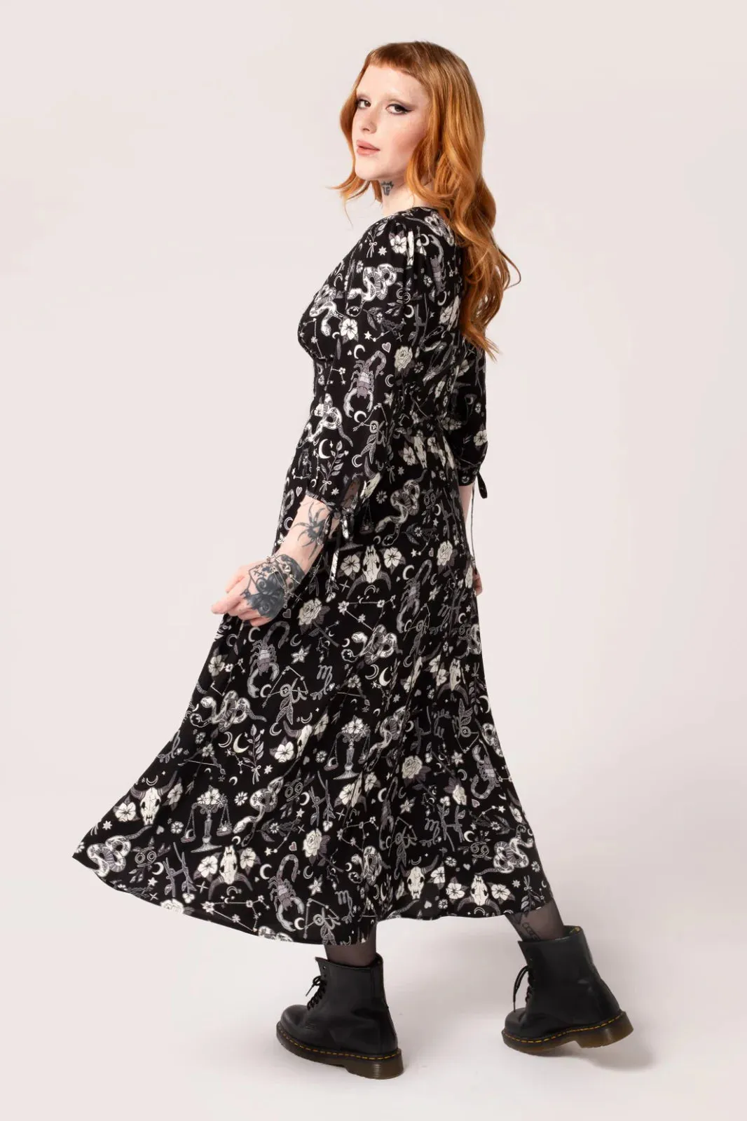 Hell Bunny Star Sign Maxi Dress Snake and Astrological Print