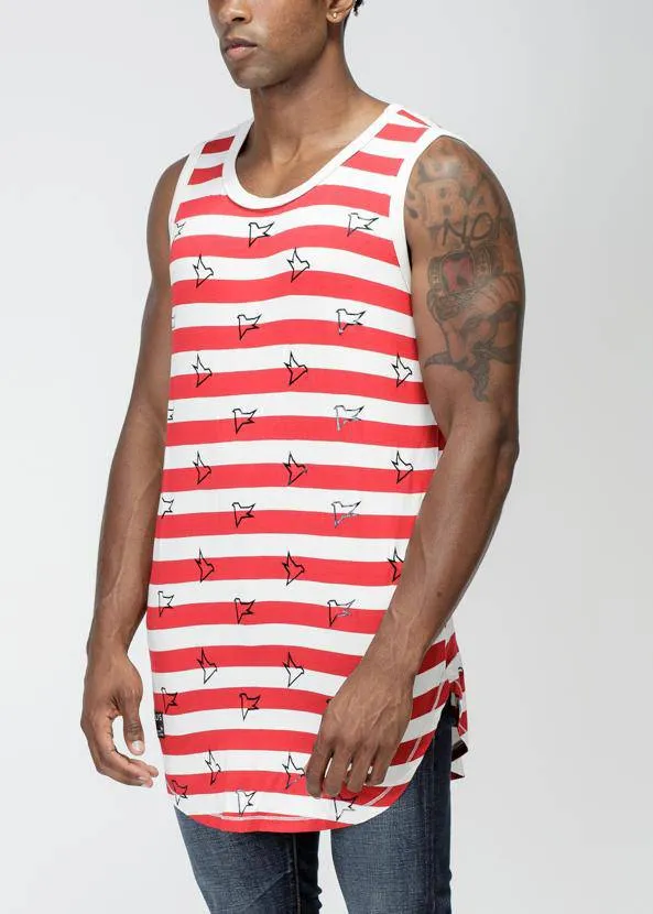 Konus Men's Bird Print Stripe Tanktop in Red