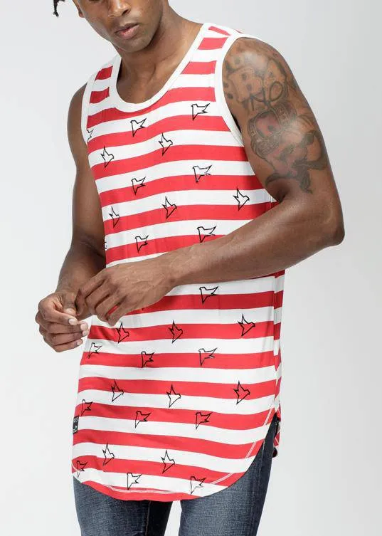 Konus Men's Bird Print Stripe Tanktop in Red