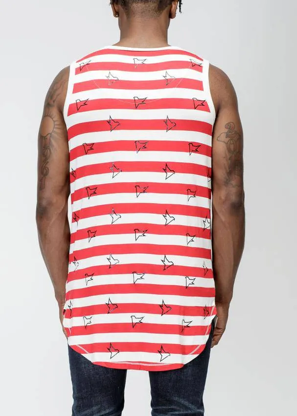 Konus Men's Bird Print Stripe Tanktop in Red