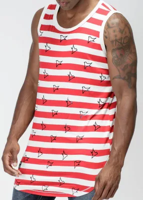 Konus Men's Bird Print Stripe Tanktop in Red