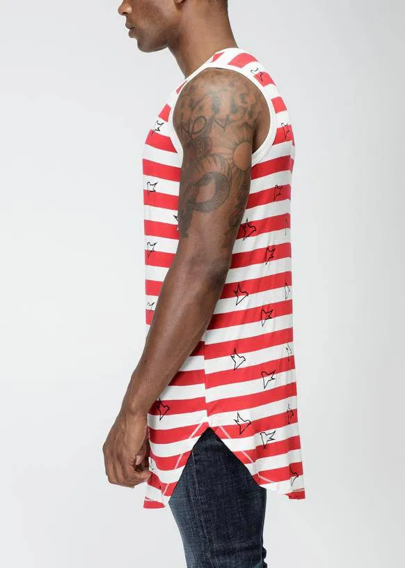 Konus Men's Bird Print Stripe Tanktop in Red