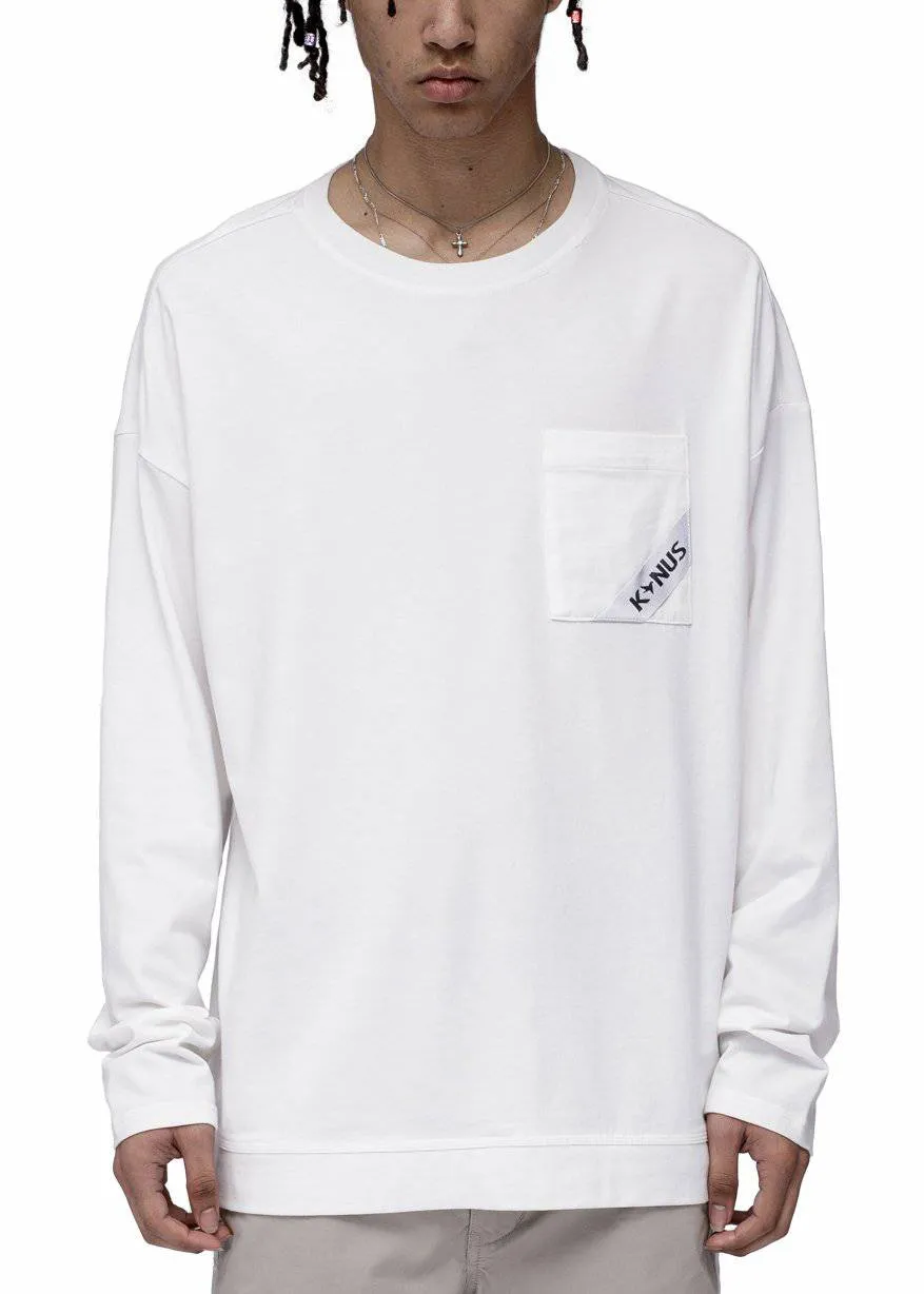 Konus Men's Long Sleeve Oversize Pocket Tee in White