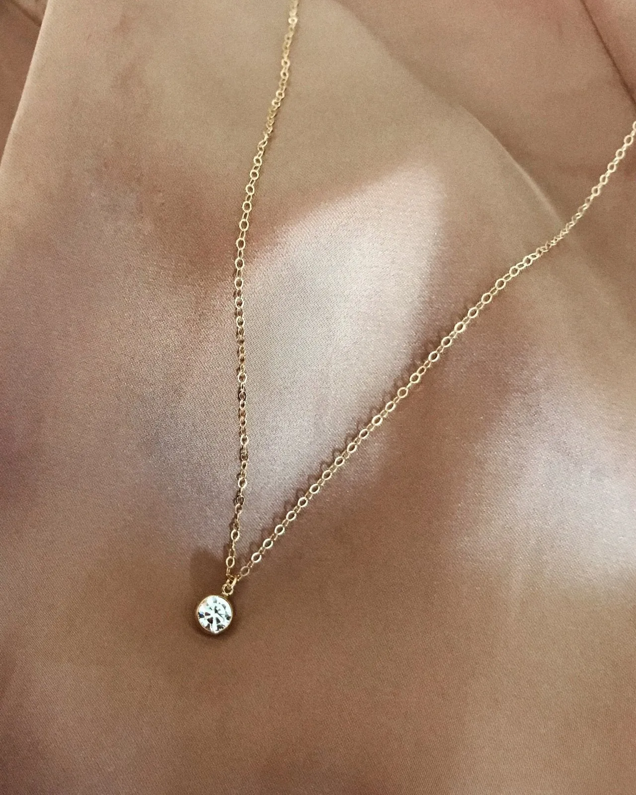 Large CZ Necklace- 14K Yellow Gold Fill