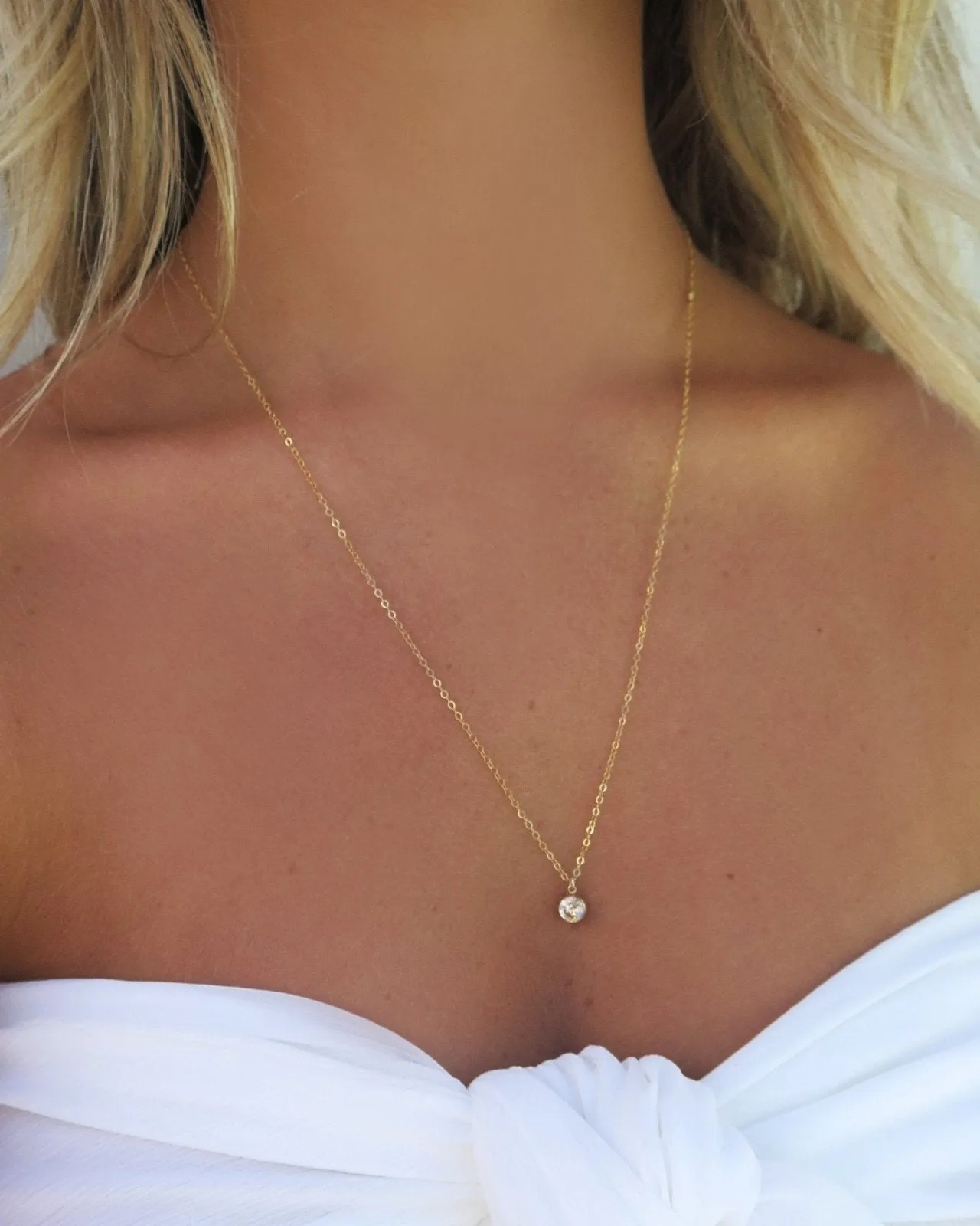 Large CZ Necklace- 14K Yellow Gold Fill