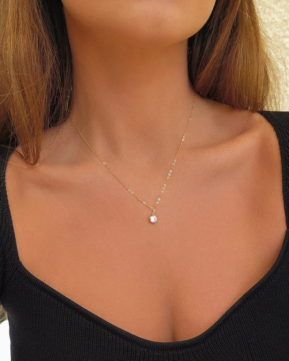 Large CZ Necklace- 14K Yellow Gold Fill