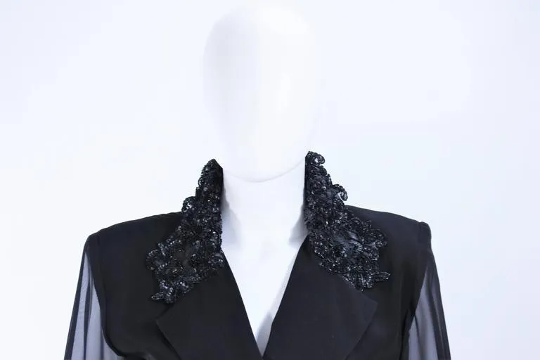 LIAN CARLO Black Sequin Chiffon Sheer Sleeve Cocktail Dress Size 8