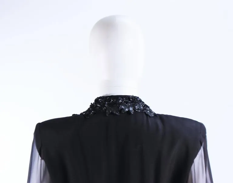 LIAN CARLO Black Sequin Chiffon Sheer Sleeve Cocktail Dress Size 8