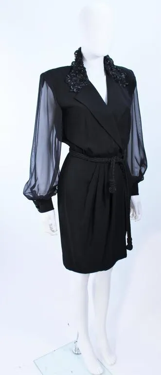 LIAN CARLO Black Sequin Chiffon Sheer Sleeve Cocktail Dress Size 8