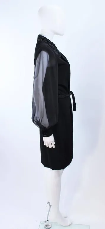 LIAN CARLO Black Sequin Chiffon Sheer Sleeve Cocktail Dress Size 8